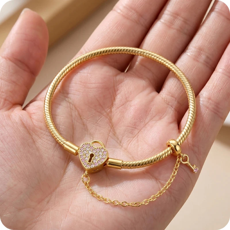 Pulseira para Berloques Coração Cadeado em Prata 925