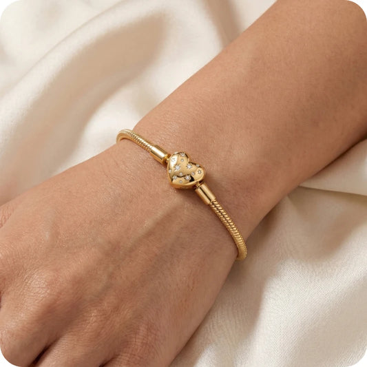 Pulseira para Berloques Coração Estrelado em Prata 925