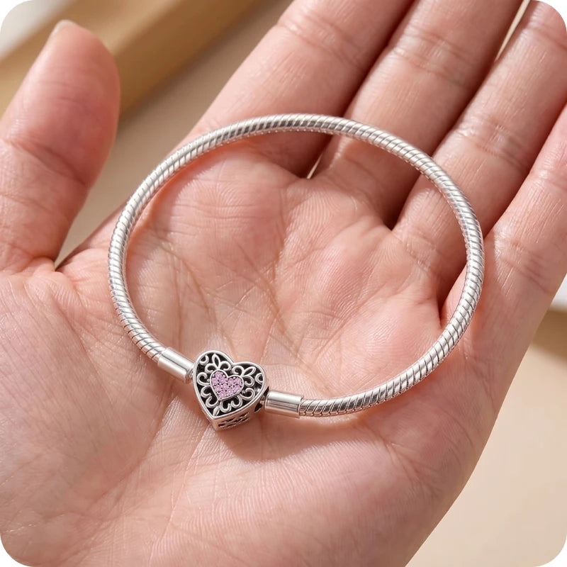 Pulseira para Berloques Coração Rendado em Prata 925