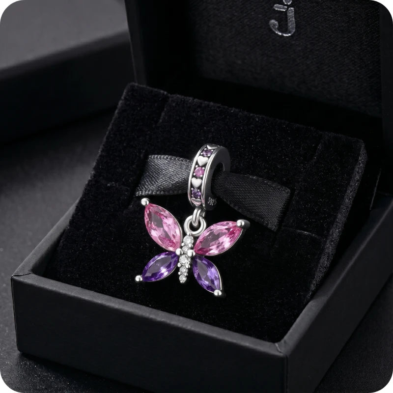 Berloque Borboleta Cristal Lilás em Prata 925