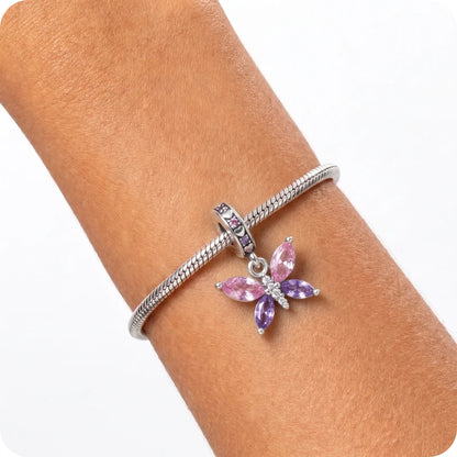 Berloque Borboleta Cristal Lilás em Prata 925
