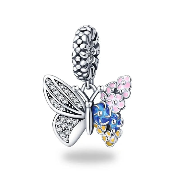 Berloque Prata 925 Borboleta Floral