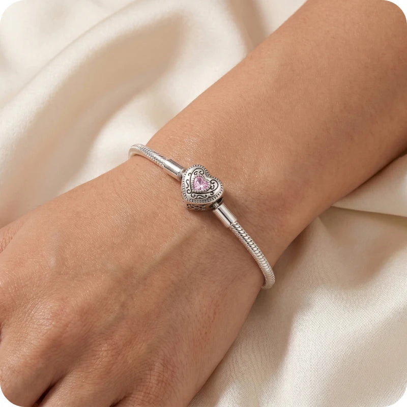 Pulseira para Berloques Arabesco Rosa em Prata 925