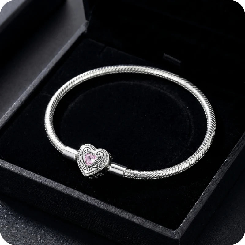 Pulseira para Berloques Arabesco Rosa em Prata 925