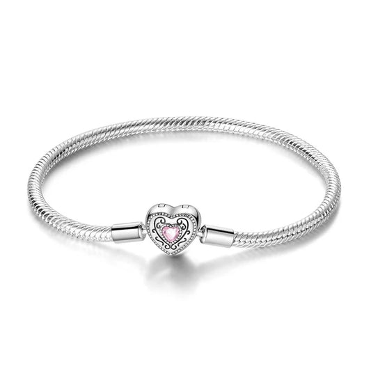 Pulseira para Berloques Arabesco Rosa em Prata 925