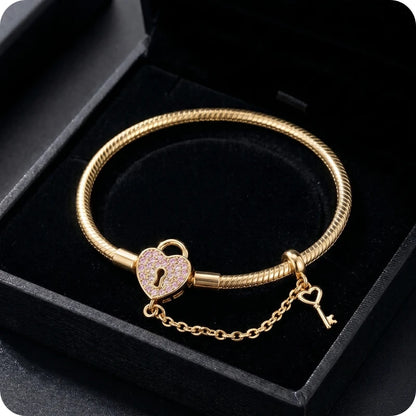Pulseira para Berloques Coração Cadeado em Prata 925