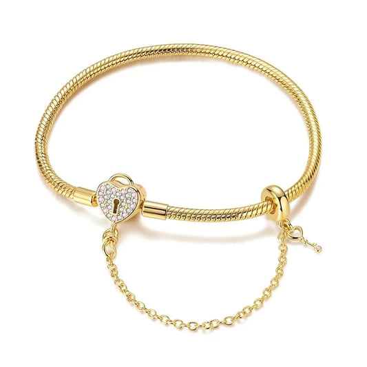 Pulseira para Berloques Coração Cadeado em Prata 925