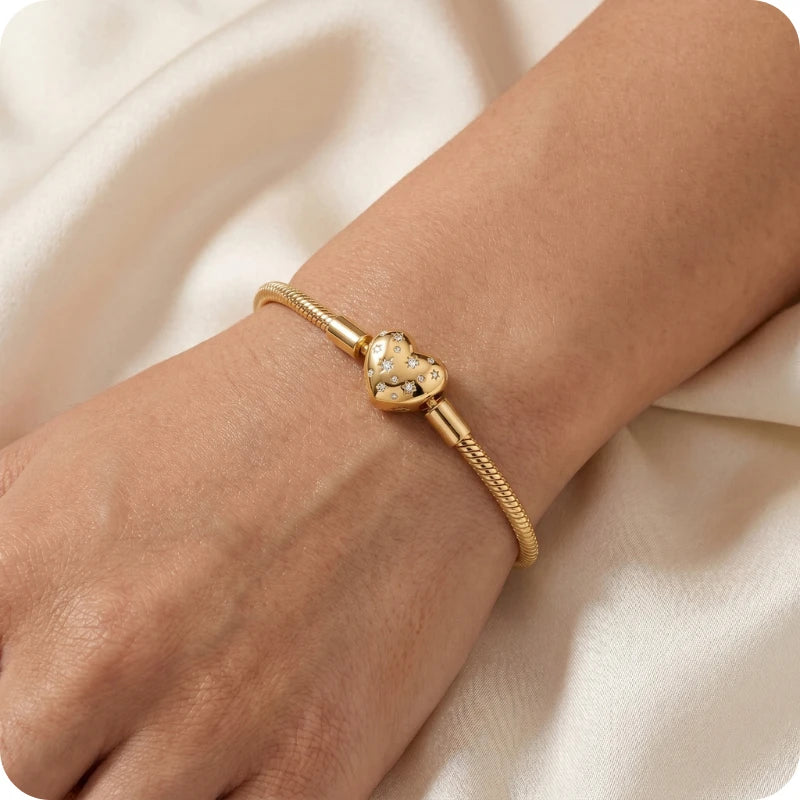 Pulseira para Berloques Coração Estrelado em Prata 925
