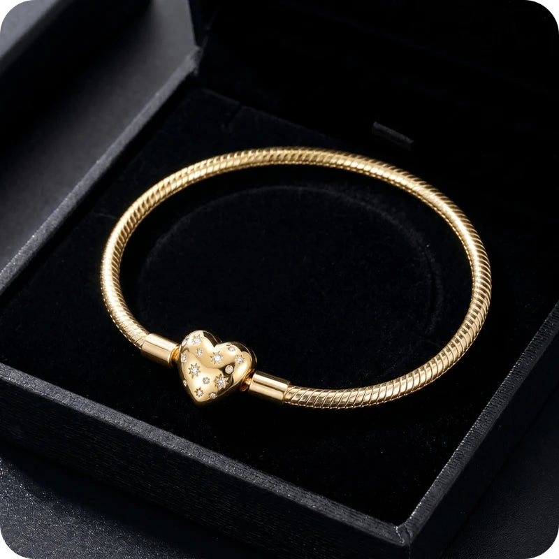 Pulseira para Berloques Coração Estrelado em Prata 925