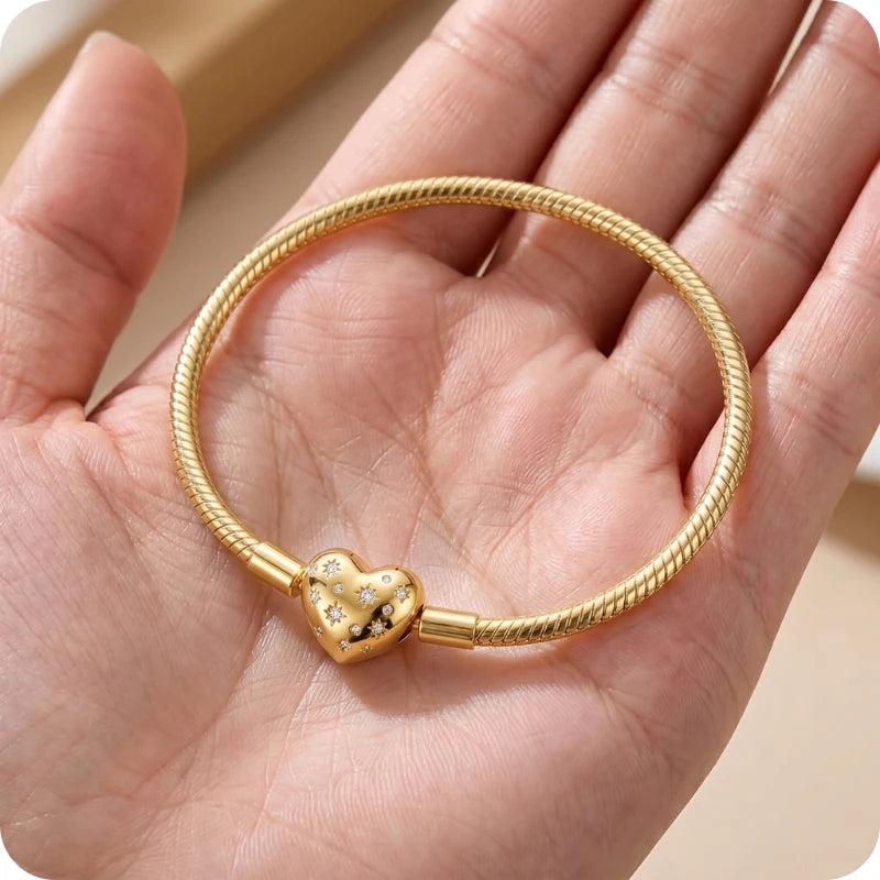 Pulseira para Berloques Coração Estrelado em Prata 925