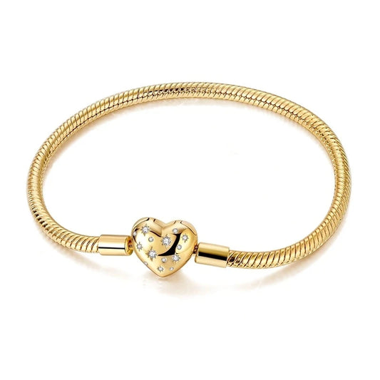 Pulseira para Berloques Coração Estrelado em Prata 925