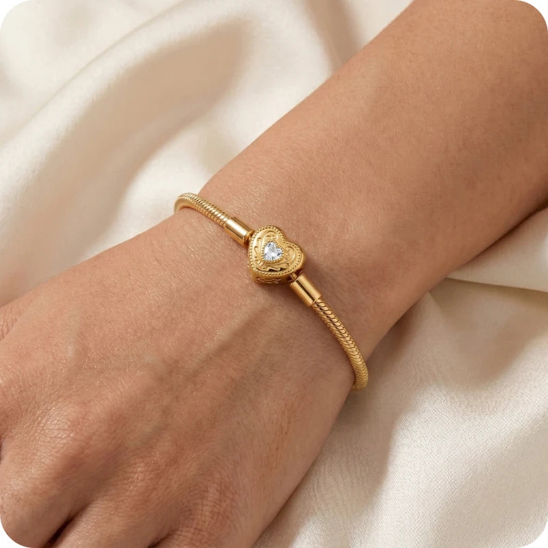 Pulseira para Berloques Coração Realeza em Prata 925