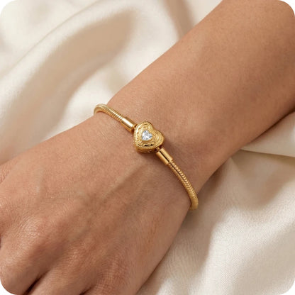 Pulseira para Berloques Coração Realeza em Prata 925