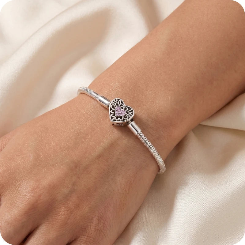 Pulseira para Berloques Coração Rendado em Prata 925