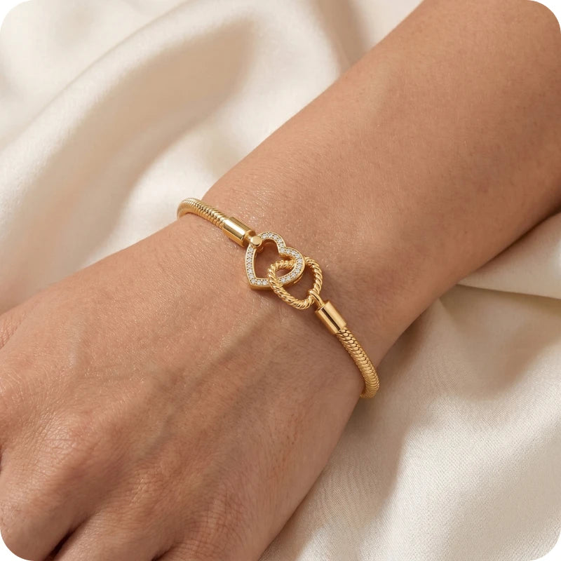 Pulseira para Berloques Dois Corações em Prata 925