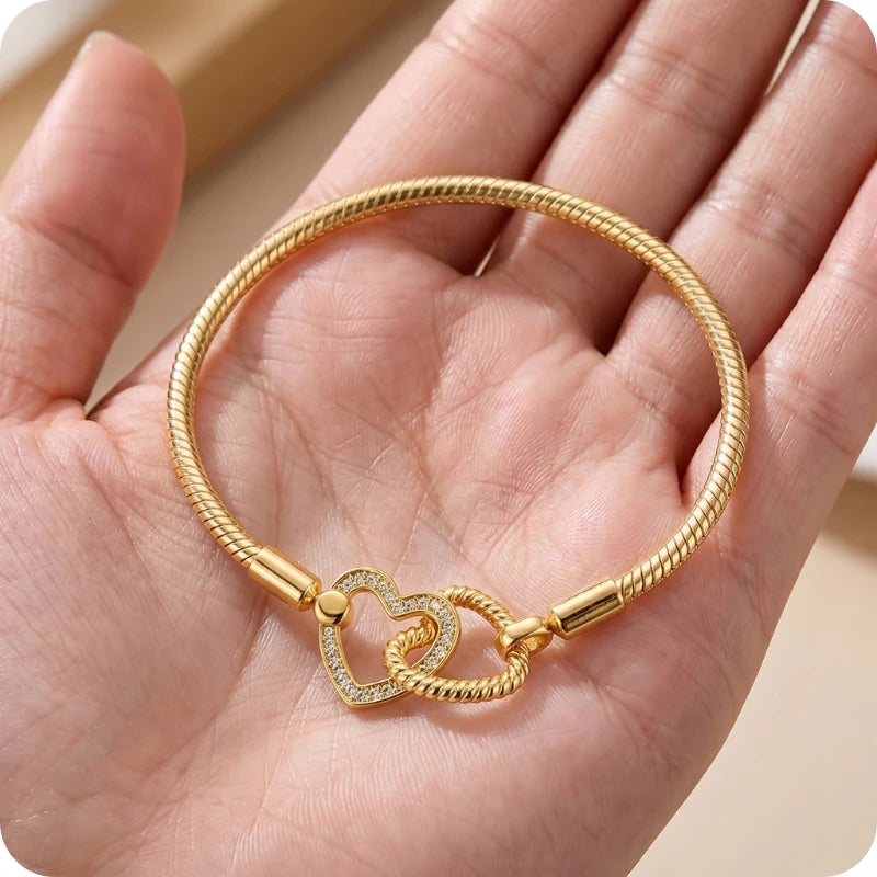 Pulseira para Berloques Dois Corações em Prata 925