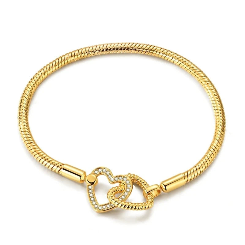 Pulseira para Berloques Dois Corações em Prata 925