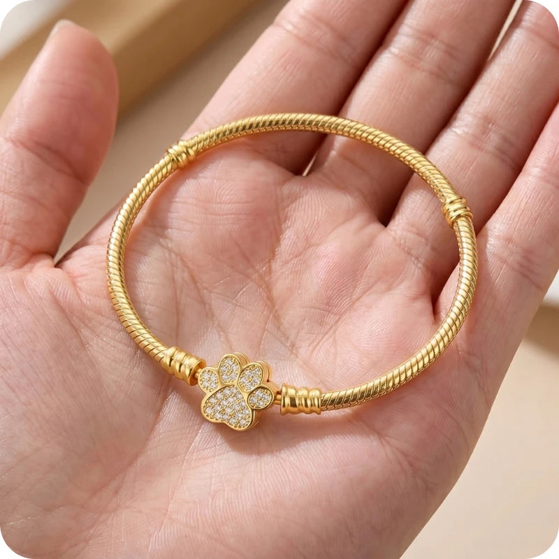Pulseira para Berloques Patinha Cravejada em Prata 925