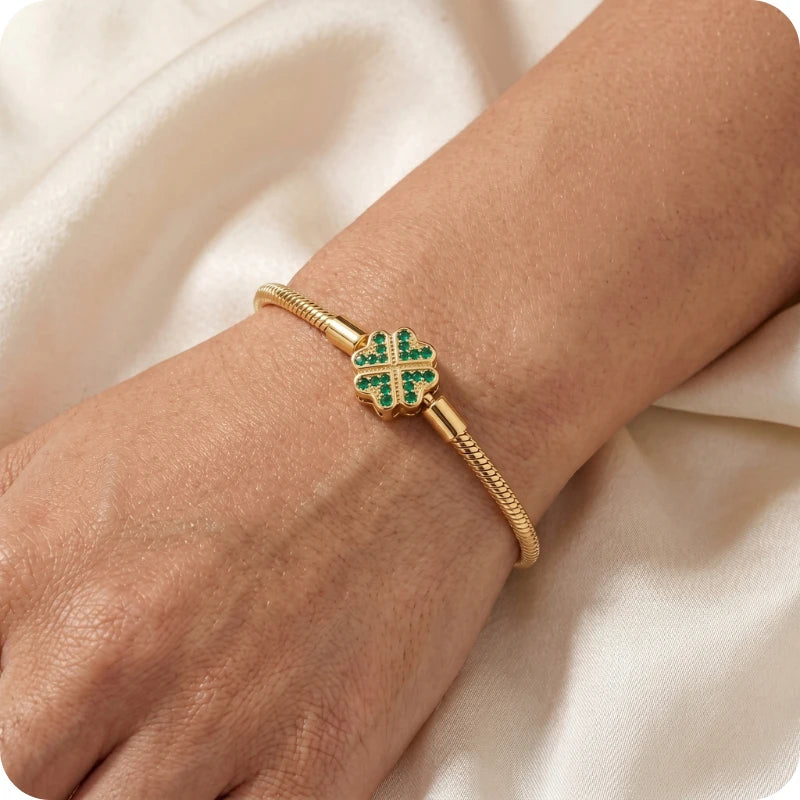 Pulseira para Berloques Trevo de Esmeralda em Prata 925