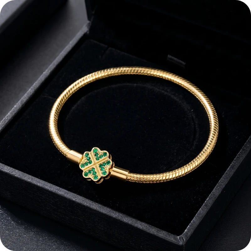 Pulseira para Berloques Trevo de Esmeralda em Prata 925