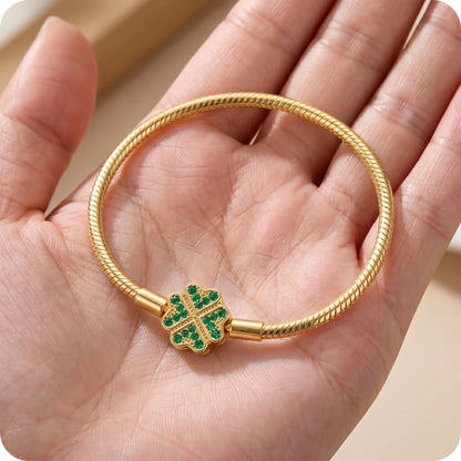 Pulseira para Berloques Trevo de Esmeralda em Prata 925