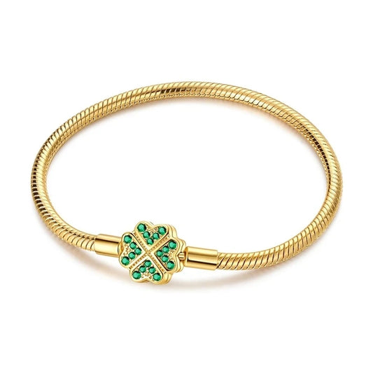 Pulseira para Berloques Trevo de Esmeralda em Prata 925